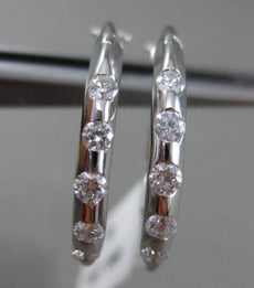 ESTATE .50CT DIAMOND 14KT WHITE GOLD 3D 5 STONE ETOILE SHINY HOOP EARRINGS