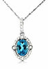 1.09CT DIAMOND & AAA BLUE TOPAZ 14KT WHITE GOLD OVAL ETOILE HALO CLASSIC PENDANT