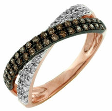 .48CT WHITE & CHOCOLATE FANCY DIAMOND 14KT ROSE GOLD MULTI ROW CRISS CROSS RING