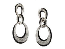 ESTATE 1.55CT WHITE & BLACK DIAMOND 14K WHITE GOLD 3D LOVE KNOT HANGING EARRINGS