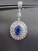 ESTATE LARGE 11.86CT DIAMOND & AAA SAPPHIRE 18K WHITE GOLD HALO HANGING EARRINGS