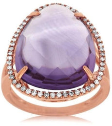 ESTATE EXTRA LARGE 11.12CT DIAMOND & AAA AMETHYST 14KT ROSE GOLD TEAR DROP RING