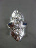 ANTIQUE LARGE .70CT DIAMOND & SAPPHIRE 14KT WHITE GOLD 3D 3 STONE FILIGREE RING