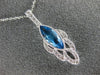 ESTATE 1.36CT DIAMOND & AAA BLUE TOPAZ 14KT WHITE GOLD 3D TEAR DROP LEAF PENDANT