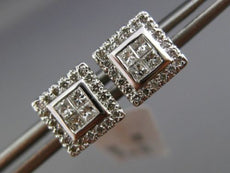 ESTATE .64CT ROUND & PRINCESS DIAMOND 18KT WHITE GOLD SQUARE HALO STUD EARRINGS