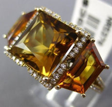 ESTATE LARGE 6.27CT DIAMOND & AAA CITRINE 14K YELLOW GOLD SQUARE ENGAGEMENT RING