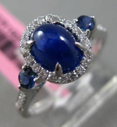 ESTATE 2.36CT DIAMOND & SAPPHIRE 18KT WHITE GOLD 3D 3 STONE OVAL ENGAGEMENT RING