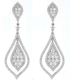 ESTATE LARGE & LONG 2.48CT DIAMOND 14KT WHITE GOLD 3D TEAR DROP HANGING EARRINGS