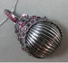 ESTATE LARGE .40CT RUBY 14KT BLACK GOLD 3D HANDCRAFTED SHELL FILIGREE  PENDANT