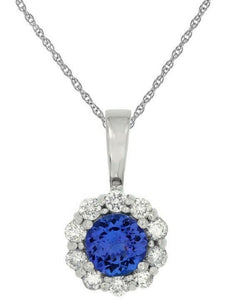 1.00CT DIAMOND & AAA TANZANITE 14KT WHITE GOLD 3D ROUND FLOWER CLASSIC PENDANT