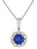 1.00CT DIAMOND & AAA TANZANITE 14KT WHITE GOLD 3D ROUND FLOWER CLASSIC PENDANT