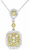 .76CT WHITE & FANCY YELLOW DIAMOND 14K WHITE GOLD CLUSTER SQUARE OCTAGON PENDANT