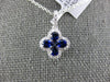 ESTATE .88CT DIAMOND & AAA SAPPHIRE 18K WHITE GOLD 3D CLOVER FLOWER LOVE PENDANT