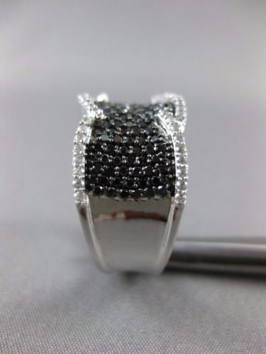 ESTATE WIDE 1.09CT WHITE & BLACK DIAMOND 14KT WHITE GOLD 3D MULTI ROW FUN RING