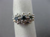 ESTATE WIDE .96CT WHITE & BLUE DIAMOND 14KT WHITE GOLD 3 STONE FLOWER LOVE RING