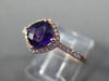ESTATE 1.02CT DIAMOND & AAA AMETHYST 14KT ROSE GOLD 3D CUSHION FUN LOVE RING