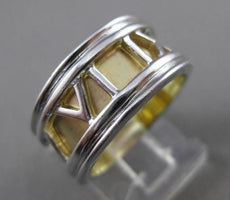 ESTATE WIDE 14K TWO TONE GOLD ROMAN NUMERAL WEDDING ANNIVERSARY RING 10mm #23542