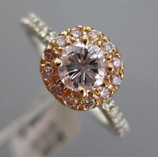ESTATE GIA .86CT PINK & WHITE DIAMOND 14K WHITE & ROSE GOLD HALO ENGAGEMENT RING