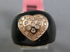 ESTATE WIDE .20CT DIAMOND 14KT ROSE GOLD 3D BLACK ENAMEL HEART ETOILE RING 15mm