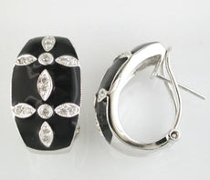 ESTATE WIDE .25CT DIAMOND & ENAMEL 14KT WHITE GOLD STAR CLIP ON HANGING EARRINGS