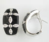 ESTATE WIDE .25CT DIAMOND & ENAMEL 14KT WHITE GOLD STAR CLIP ON HANGING EARRINGS