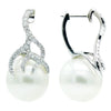 ESTATE .52CT DIAMOND & AAA SOUTH SEA PEARL 18KT WHITE GOLD VINE HUGGIE EARRINGS