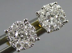 ESTATE .33CT DIAMOND 14KT 2 TONE GOLD ROUND SOLITAIRE HALO CLUSTER STUD EARRINGS