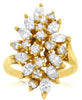 ESTATE 2.04CT ROUND & MARQUISE DIAMOND 14KT YELLOW GOLD CLUSTER FLOWER LEAF RING
