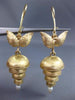 ANTIQUE AAA SOUTH SEA PEARL 14KT YELLOW GOLD 3D LEAF LEVERBACK HANGING EARRINGS