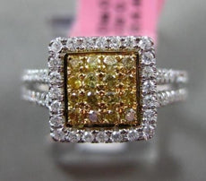 ESTATE .57CT WHITE & YELLOW DIAMOND 18KT WHITE & ROSE GOLD SQUARE CLUSTER RING