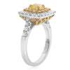 ESTATE 1.57CT WHITE & FANCY YELLOW DIAMOND 18KT GOLD SQUARE HALO ENGAGEMENT RING