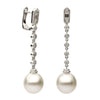 ESTATE LARGE .33CT DIAMOND & AAA SOUTH PEARL 18KT WHITE GOLD 3D HANGING EARRINGS