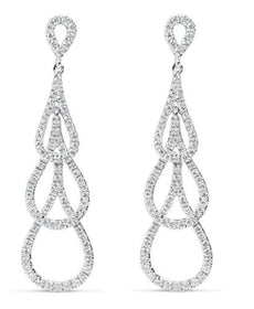 ESTATE .95CT DIAMOND 18K WHITE GOLD ELONGATED TEAR DROP JOURNEY HANGING EARRINGS