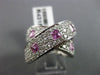 ESTATE LARGE 4CT ROUND DIAMOND & AAA PINK SAPPHIRE 14K WHITE GOLD 3D LOVE X RING