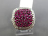 EFFY WIDE 1.48CT DIAMOND & AAA RUBY 14KT WHITE GOLD 3D SQUARE PAVE LEAF FUN RING
