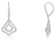 ESTATE 1.46CT DIAMOND 14KT WHITE GOLD TEAR DROP DOUBLE HEART LEVERBACK EARRINGS