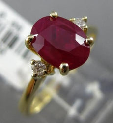 ESTATE 1.36CT DIAMOND & RUBY 14KT YELLOW GOLD 3D 3 STONE CLASSIC ENGAGEMENT RING