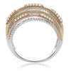 ESTATE WIDE .31CT DIAMOND 14KT TRI COLOR GOLD CLASSIC MULTI ROW ANNIVERSARY RING