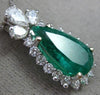 ESTATE LARGE 5.80CT DIAMOND & AAA EMERALD 14K WHITE GOLD TEAR DROP PENDANT 25759