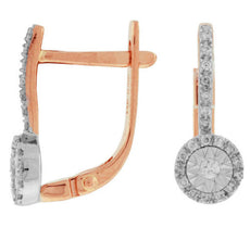 ESTATE .18CT DIAMOND 14KT WHITE & ROSE GOLD ROUND HALO CLASSIC HANGING EARRINGS