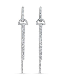 ESTATE LARGE 1.36CT DIAMOND 18K WHITE GOLD DOUBLE BAR ELONGATED HANGING EARRINGS
