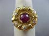 ESTATE LARGE 1.45CT DIAMOND & AAA CABOCHON RUBY 14KT YELLOW GOLD 3D FLOWER RING