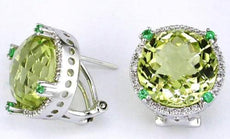 12.66CT DIAMOND & AAA EMERALD & LEMON QUARTZ 14KT WHITE GOLD 3D CLIP ON EARRINGS