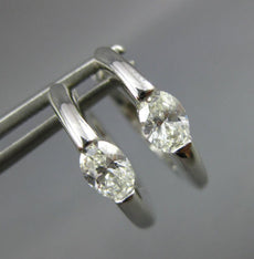 ESTATE 1.30CT DIAMOND 14KT WHITE GOLD 3D SOLITAIRE MARQUISE HUGGIE HOOP EARRINGS