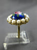 ANTIQUE LARGE AAA PEARL & MULTI COLOR ENAMEL 14K YELLOW GOLD 3D FLOWER ROSE RING