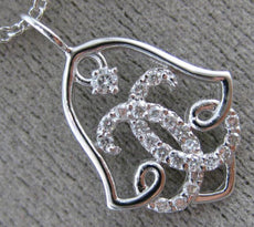 ESTATE .13CT DIAMOND 14K WHITE GOLD 3D CLASSIC OPEN FILIGREE BELL LOVE PENDANT