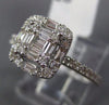 ESTATE WIDE .61CT ROUND & BAGUETTE DIAMOND 18K WHITE GOLD 3D CLUSTER SQUARE RING