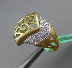 ESTATE LARGE .29CT DIAMOND 18KT TWO TONE GOLD 3D HANDCRAFTED FILIGREE MATTE RING