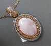 ESTATE LARGE .28CT DIAMOND & PINK AGATE 14K TWO TONE GOLD ROPE OVAL HALO PENDANT