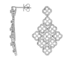 ESTATE LARGE 2.60CT DIAMOND 14KT WHITE GOLD 3D MULTI FLOWER HANGING EARRINGS
